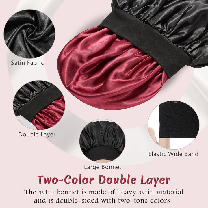 Translation missing: en.2pcs Bonnet for Men, Bonnets for Women, Satin Silk Hair Bonnet for Sleeping, Reversible Double Layer Wide Band Sleep Cap for Curly Hair Braids