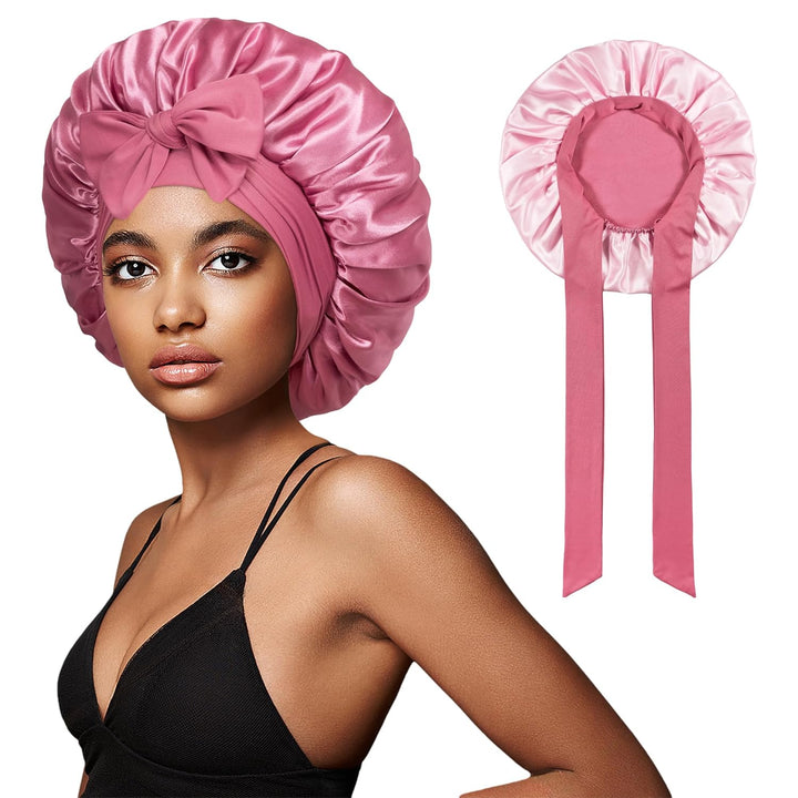 Translation missing: en.Bonnet with Tie Band, Hair Care Satin Silk Bonnet for Sleeping Women, Silky Sleep Bonnets for Women, Reversible Double Layer Sleep Cap for Curly Hair Braids