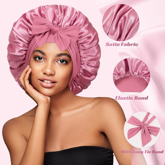 Translation missing: en.Bonnet with Tie Band, Hair Care Satin Silk Bonnet for Sleeping Women, Silky Sleep Bonnets for Women, Reversible Double Layer Sleep Cap for Curly Hair Braids