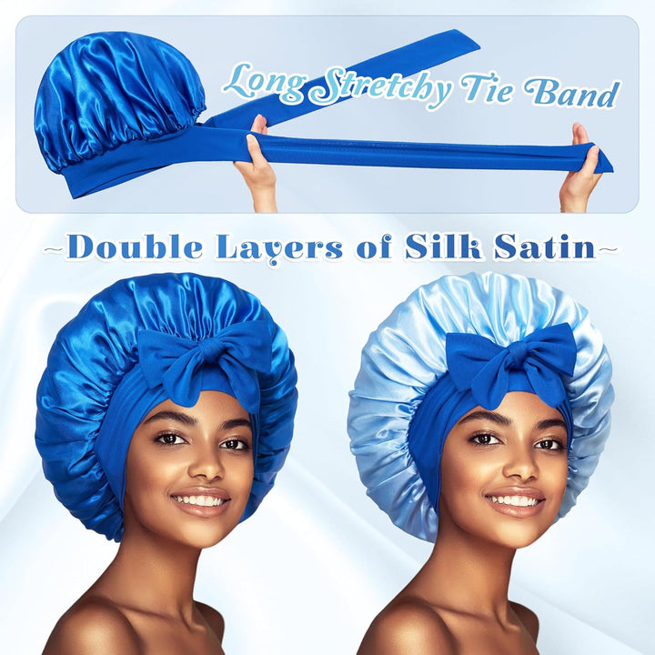 Translation missing: en.Bonnet with Tie Band, Hair Care Satin Silk Bonnet for Sleeping Women, Silky Sleep Bonnets for Women, Reversible Double Layer Sleep Cap for Curly Hair Braids
