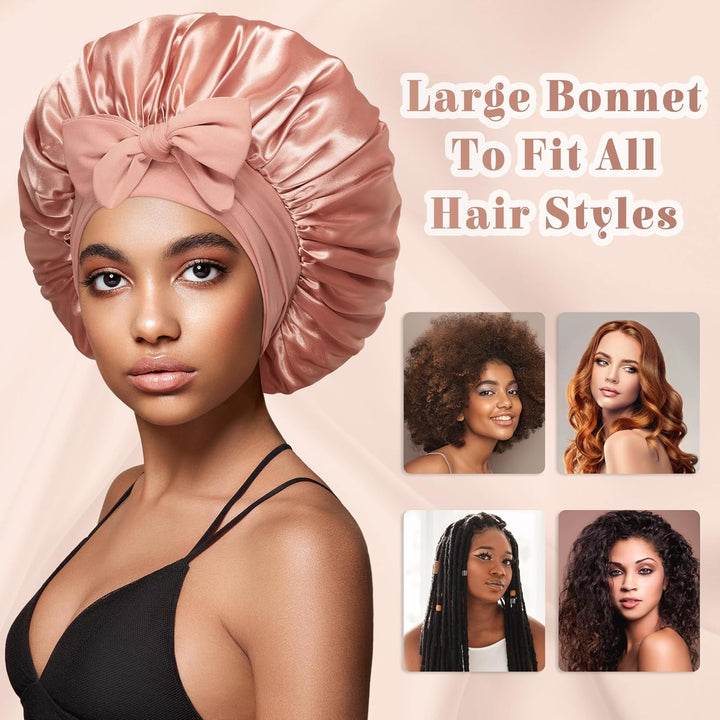 Translation missing: en.Bonnet with Tie Band, Hair Care Satin Silk Bonnet for Sleeping Women, Silky Sleep Bonnets for Women, Reversible Double Layer Sleep Cap for Curly Hair Braids