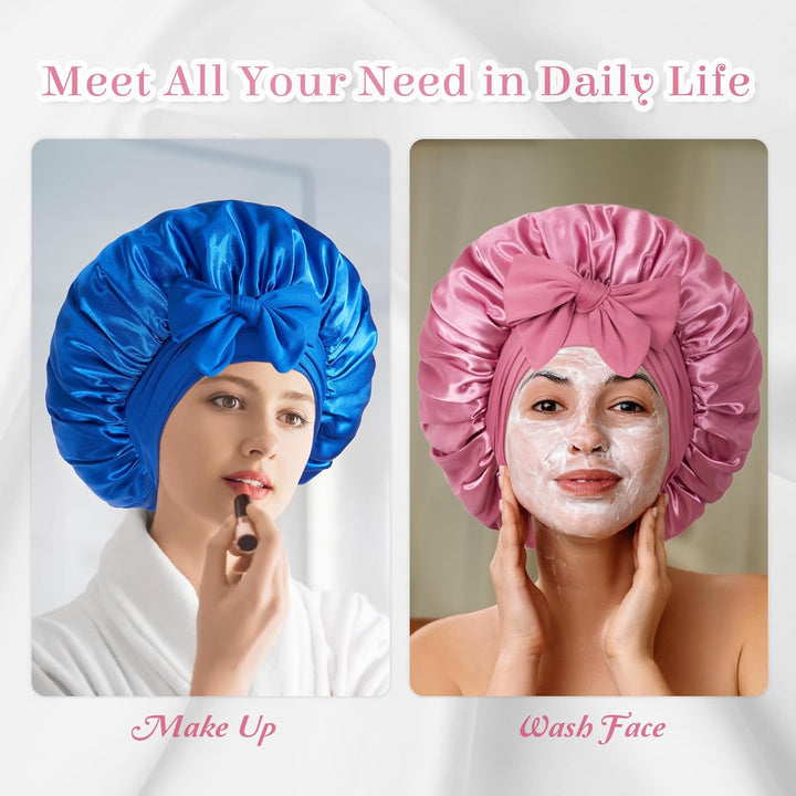 Translation missing: en.Bonnet with Tie Band, Hair Care Satin Silk Bonnet for Sleeping Women, Silky Sleep Bonnets for Women, Reversible Double Layer Sleep Cap for Curly Hair Braids