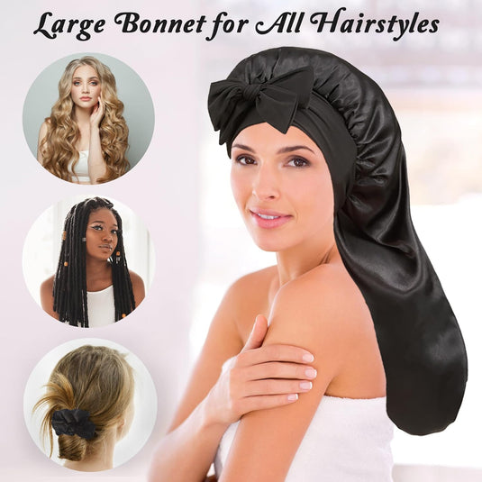 Translation missing: en.Long Bonnet with Tie Band, Satin Hair Silk Bonnet for Sleeping Women, Sleep Bonnets for Women, Double Layer Silky Sleep Cap for Curly Hair Braids