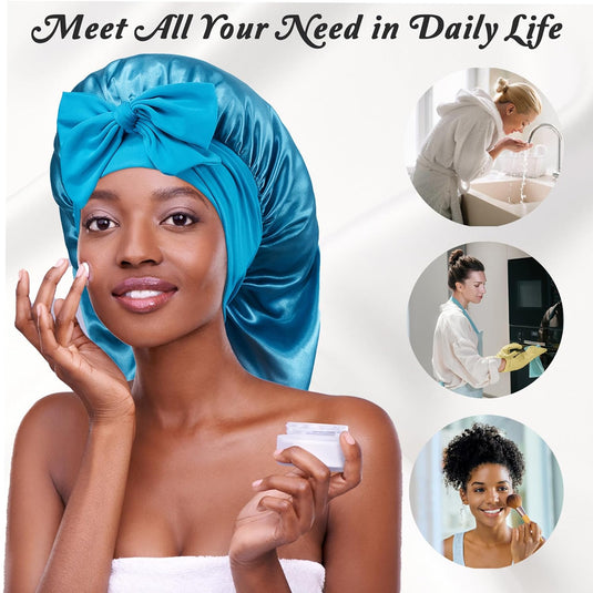 Translation missing: en.Long Bonnet with Tie Band, Satin Hair Silk Bonnet for Sleeping Women, Sleep Bonnets for Women, Double Layer Silky Sleep Cap for Curly Hair Braids