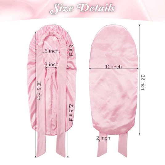 Translation missing: en.Long Bonnet with Tie Band, Satin Hair Silk Bonnet for Sleeping Women, Sleep Bonnets for Women, Double Layer Silky Sleep Cap for Curly Hair Braids