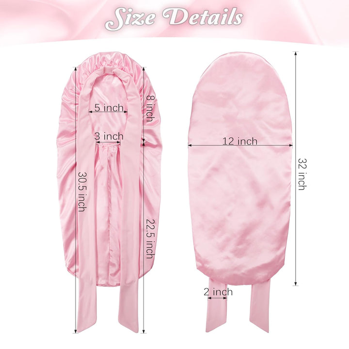 Translation missing: en.Long Bonnet with Tie Band, Satin Hair Silk Bonnet for Sleeping Women, Sleep Bonnets for Women, Double Layer Silky Sleep Cap for Curly Hair Braids