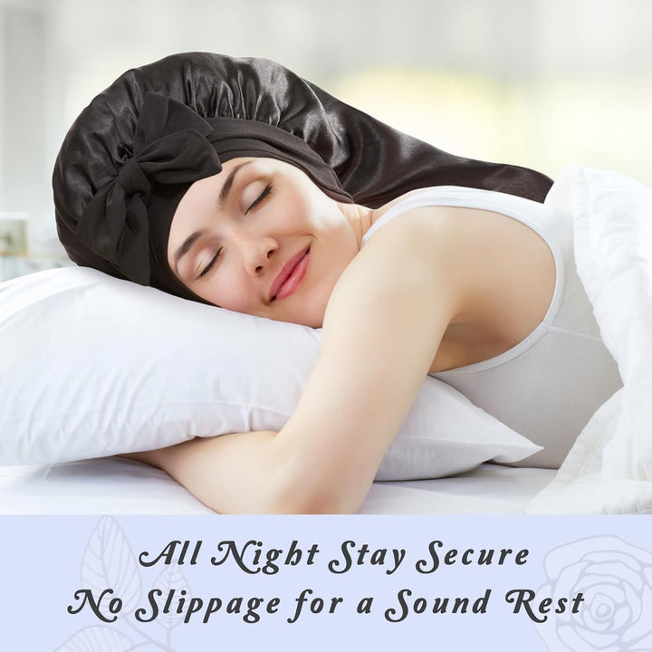 Translation missing: en.Long Bonnet with Tie Band, Satin Hair Silk Bonnet for Sleeping Women, Sleep Bonnets for Women, Double Layer Silky Sleep Cap for Curly Hair Braids