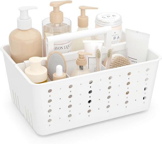 Translation missing: en.Shower Caddy Portable, Cleaning Supplies Caddy Organizer with Handle and Adjtable Dividers, Plastic Shower Basket for Dorm Room Essentials, College, Bathroom, White, 1 Pack