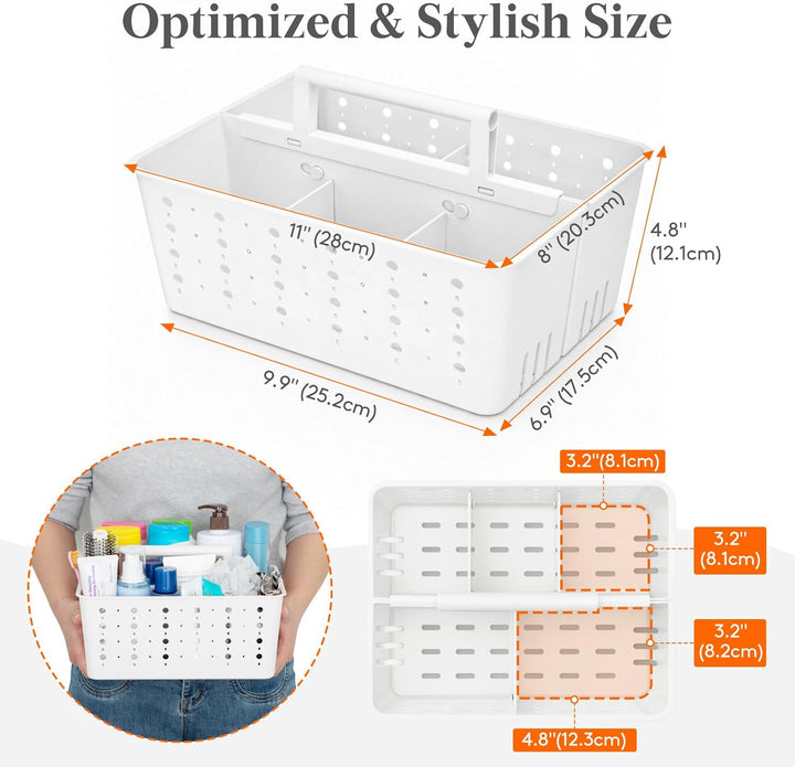 Translation missing: en.Shower Caddy Portable, Cleaning Supplies Caddy Organizer with Handle and Adjtable Dividers, Plastic Shower Basket for Dorm Room Essentials, College, Bathroom, White, 1 Pack
