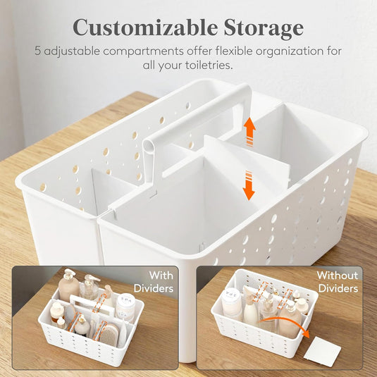 Translation missing: en.Shower Caddy Portable, Cleaning Supplies Caddy Organizer with Handle and Adjtable Dividers, Plastic Shower Basket for Dorm Room Essentials, College, Bathroom, White, 1 Pack