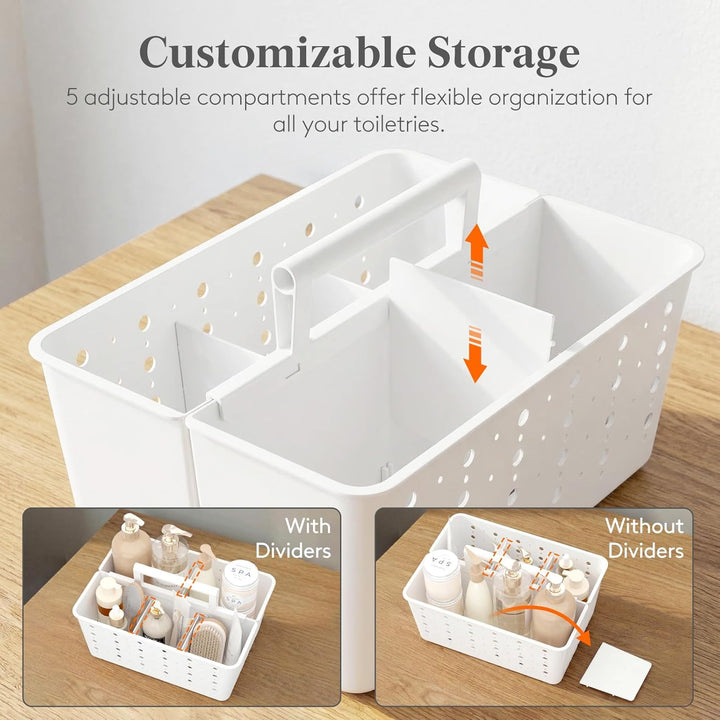 Translation missing: en.Shower Caddy Portable, Cleaning Supplies Caddy Organizer with Handle and Adjtable Dividers, Plastic Shower Basket for Dorm Room Essentials, College, Bathroom, White, 1 Pack