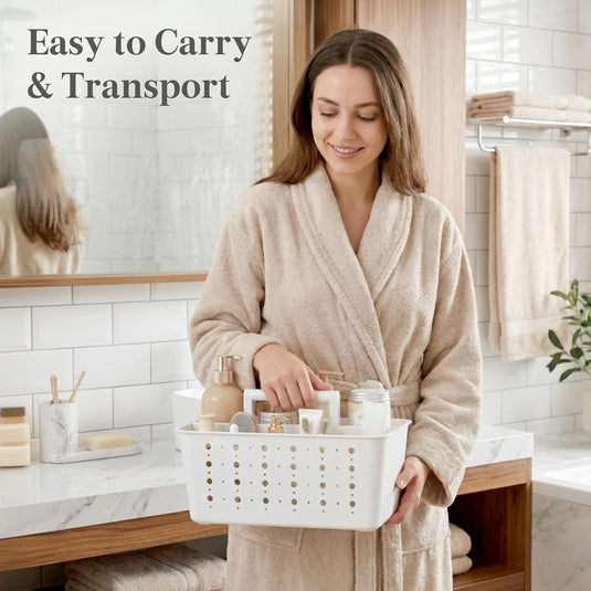 Translation missing: en.Shower Caddy Portable, Cleaning Supplies Caddy Organizer with Handle and Adjtable Dividers, Plastic Shower Basket for Dorm Room Essentials, College, Bathroom, White, 1 Pack