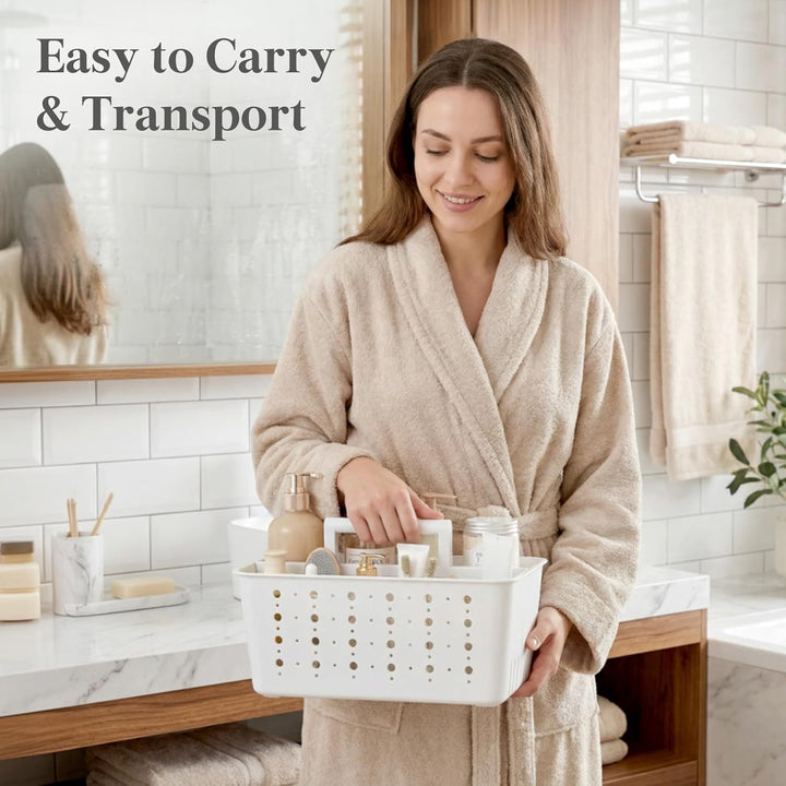 Translation missing: en.Shower Caddy Portable, Cleaning Supplies Caddy Organizer with Handle and Adjtable Dividers, Plastic Shower Basket for Dorm Room Essentials, College, Bathroom, White, 1 Pack