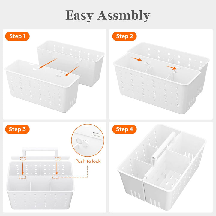 Translation missing: en.Shower Caddy Portable, Cleaning Supplies Caddy Organizer with Handle and Adjtable Dividers, Plastic Shower Basket for Dorm Room Essentials, College, Bathroom, White, 1 Pack