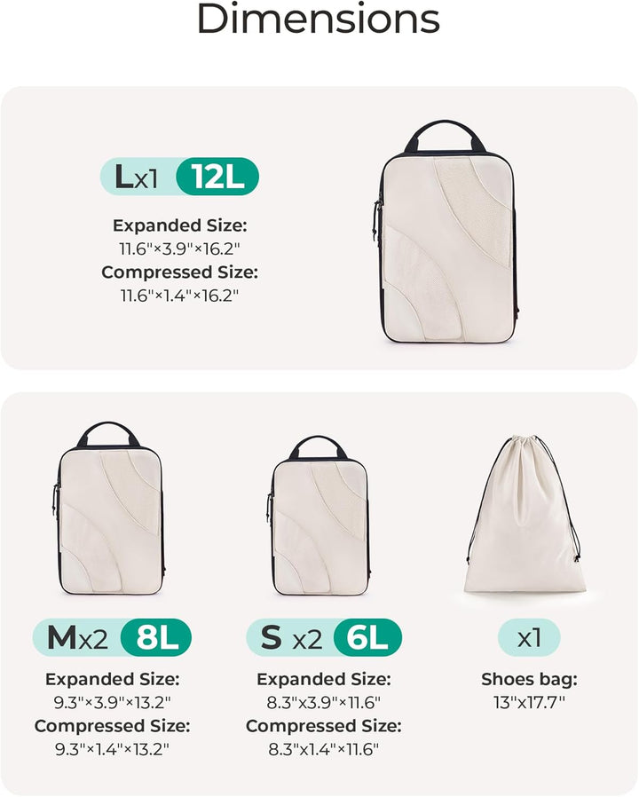 Translation missing: en.Compression Packing Cubes, 6 Set/4 Set/2 Set Travel Packing Cubes for Carry on Suitcases, Compression Suitcase Organizers Bag Set &amp; Travel Cubes for Luggage, Lightweight Packing Organizers