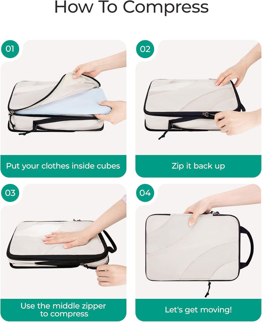 Translation missing: en.Compression Packing Cubes, 6 Set/4 Set/2 Set Travel Packing Cubes for Carry on Suitcases, Compression Suitcase Organizers Bag Set &amp; Travel Cubes for Luggage, Lightweight Packing Organizers