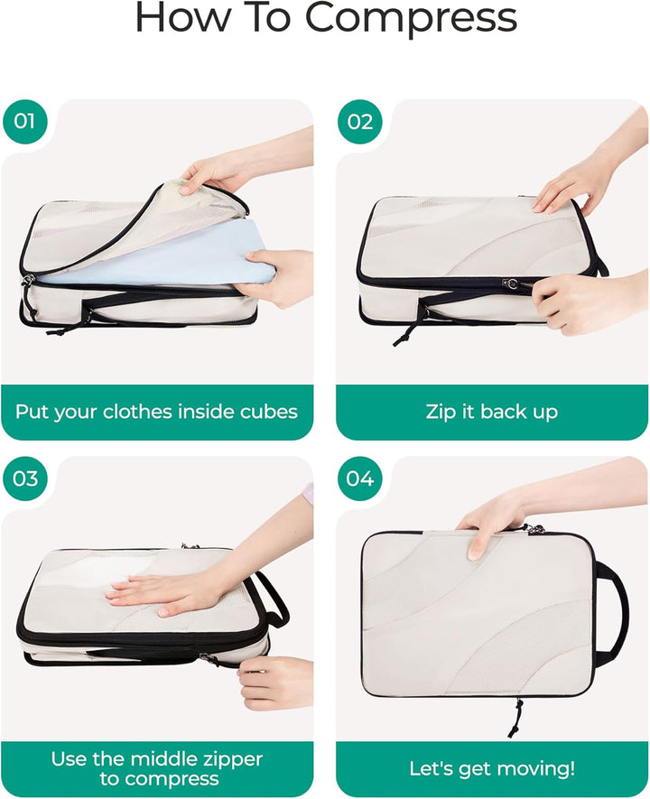 Translation missing: en.Compression Packing Cubes, 6 Set/4 Set/2 Set Travel Packing Cubes for Carry on Suitcases, Compression Suitcase Organizers Bag Set &amp; Travel Cubes for Luggage, Lightweight Packing Organizers