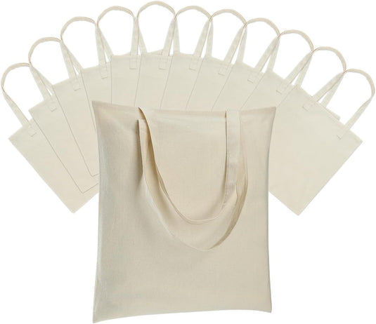 Translation missing: en.12 Pack Canvas Tote Bag - Lightweight Thin Tote Bags Bulk Blank Shopping Reusable Grocery Bags for DIY Gift Sublimation Activity - Beige