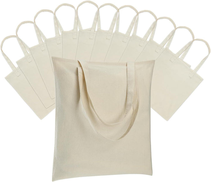 Translation missing: en.12 Pack Canvas Tote Bag - Lightweight Thin Tote Bags Bulk Blank Shopping Reusable Grocery Bags for DIY Gift Sublimation Activity - Beige