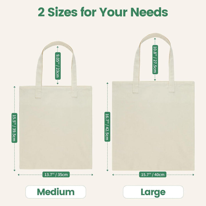 Translation missing: en.12 Pack Canvas Tote Bag - Lightweight Thin Tote Bags Bulk Blank Shopping Reusable Grocery Bags for DIY Gift Sublimation Activity - Beige