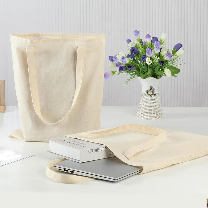 Translation missing: en.12 Pack Canvas Tote Bag - Lightweight Thin Tote Bags Bulk Blank Shopping Reusable Grocery Bags for DIY Gift Sublimation Activity - Beige