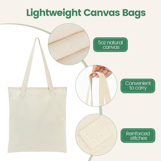 Translation missing: en.12 Pack Canvas Tote Bag - Lightweight Thin Tote Bags Bulk Blank Shopping Reusable Grocery Bags for DIY Gift Sublimation Activity - Beige