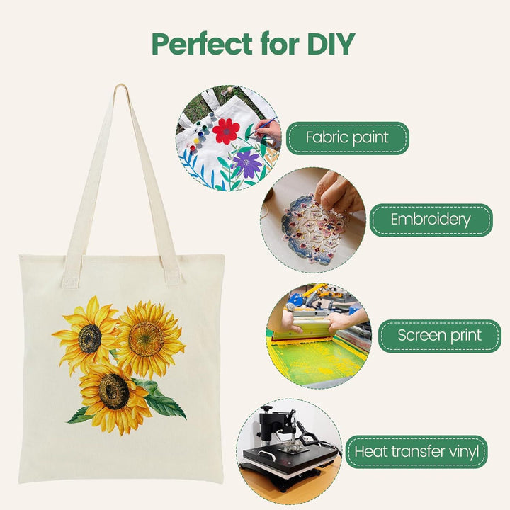Translation missing: en.12 Pack Canvas Tote Bag - Lightweight Thin Tote Bags Bulk Blank Shopping Reusable Grocery Bags for DIY Gift Sublimation Activity - Beige
