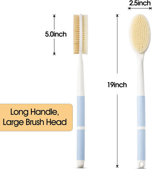Translation missing: en.Back Scrubber Anti Slip for Shower with Detachable Brush Head,19" Shower Brush with Soft and Stiff Bristles,Long Handle Exfoliating Body Scrubber for Bath or Dry Brush