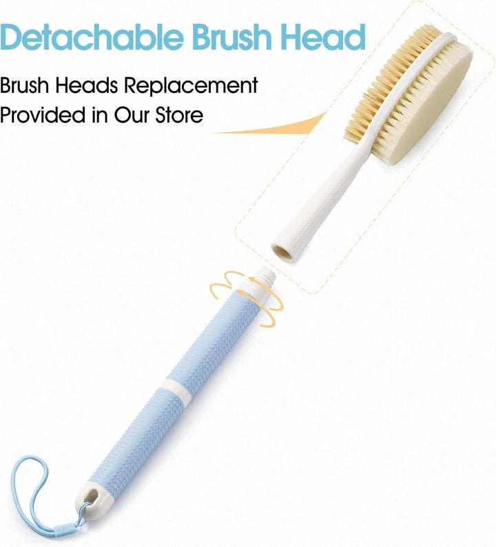 Translation missing: en.Back Scrubber Anti Slip for Shower with Detachable Brush Head,19" Shower Brush with Soft and Stiff Bristles,Long Handle Exfoliating Body Scrubber for Bath or Dry Brush