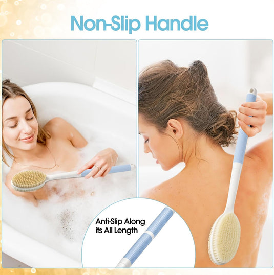 Translation missing: en.Back Scrubber Anti Slip for Shower with Detachable Brush Head,19" Shower Brush with Soft and Stiff Bristles,Long Handle Exfoliating Body Scrubber for Bath or Dry Brush