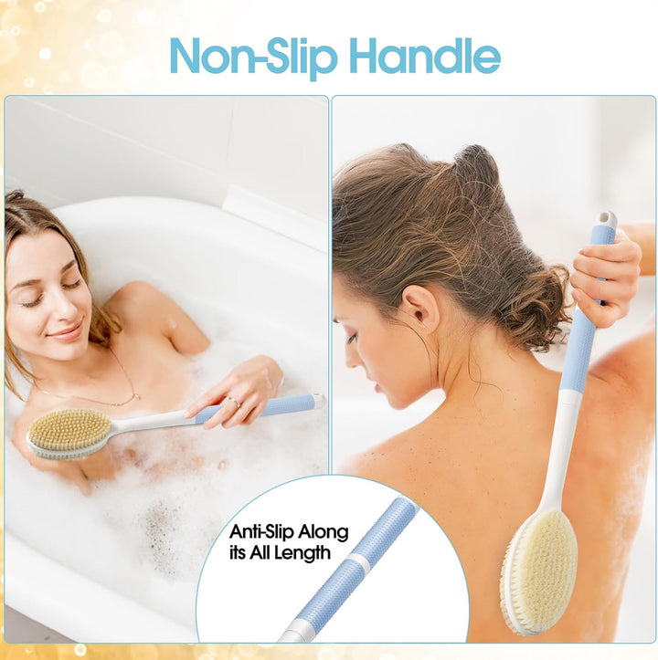 Translation missing: en.Back Scrubber Anti Slip for Shower with Detachable Brush Head,19" Shower Brush with Soft and Stiff Bristles,Long Handle Exfoliating Body Scrubber for Bath or Dry Brush