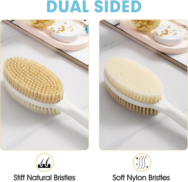 Translation missing: en.Back Scrubber Anti Slip for Shower with Detachable Brush Head,19" Shower Brush with Soft and Stiff Bristles,Long Handle Exfoliating Body Scrubber for Bath or Dry Brush