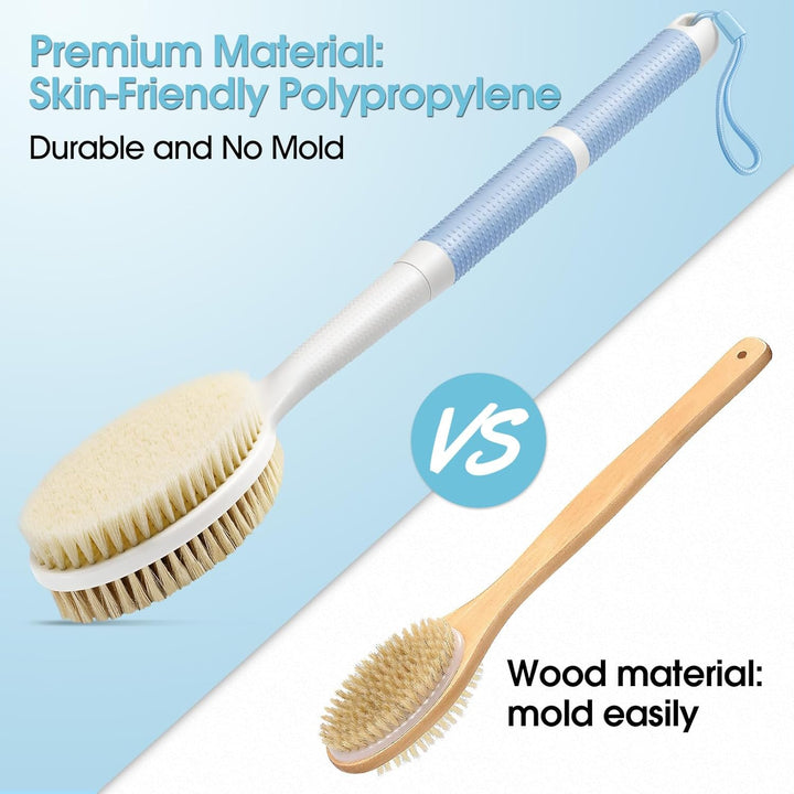 Translation missing: en.Back Scrubber Anti Slip for Shower with Detachable Brush Head,19" Shower Brush with Soft and Stiff Bristles,Long Handle Exfoliating Body Scrubber for Bath or Dry Brush