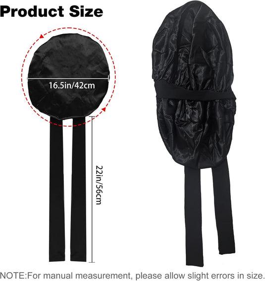 Translation missing: en.Silk Bonnet for Sleeping Women, Satin Bonnet Double Layer Satin Lined Night Sleep Hair Cap for Curly Hair with Tie Band Black