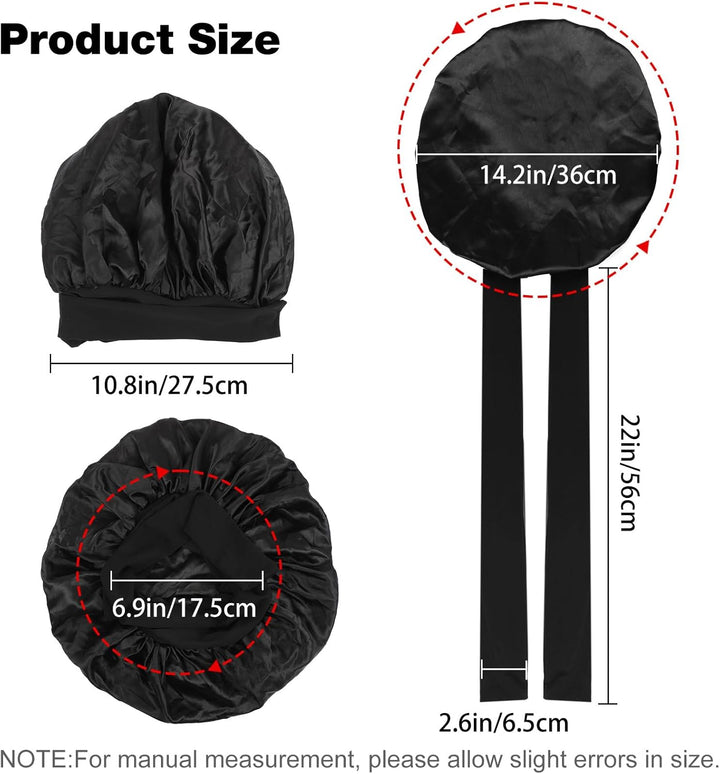 Translation missing: en.2PCS Silk Bonnet for Sleeping Women, Satin Bonnet Night Sleep Hair Cap for Curly Hair with Tie Band (Black+Purple)