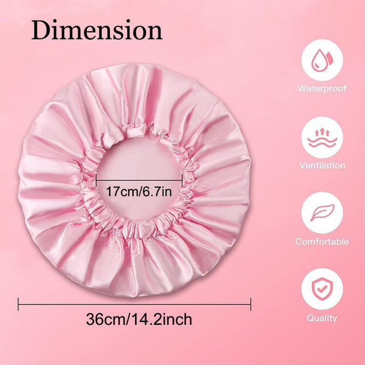Translation missing: en.Satin Bonnet Silk Hair Cap for Sleeping, Adjustable Double layer Reversible Satin Sleep Cap with Hair Ties (Pink)