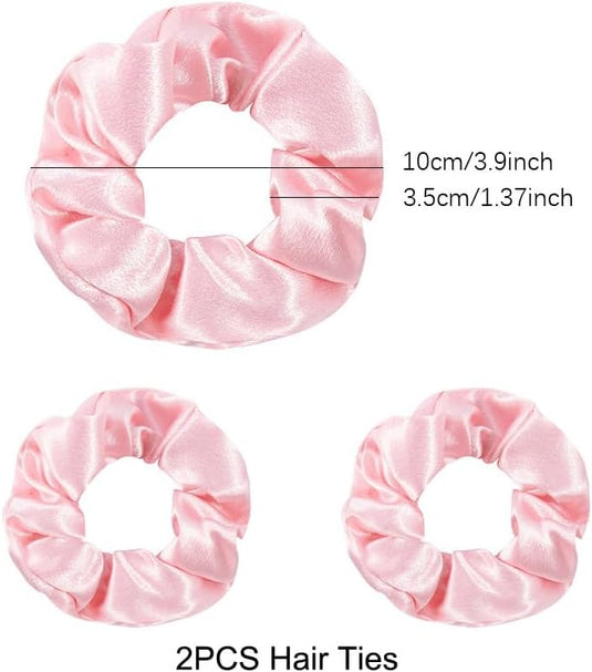 Translation missing: en.Satin Bonnet Silk Hair Cap for Sleeping, Adjustable Double layer Reversible Satin Sleep Cap with Hair Ties (Pink)