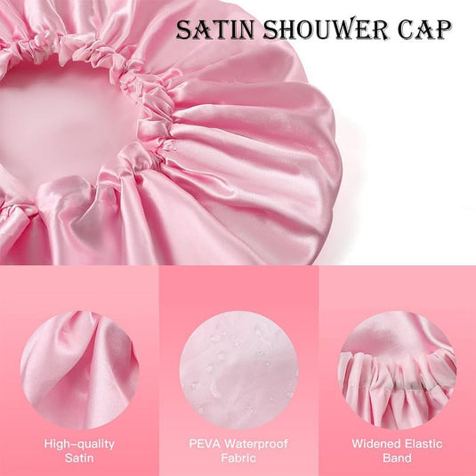 Translation missing: en.Satin Bonnet Silk Hair Cap for Sleeping, Adjustable Double layer Reversible Satin Sleep Cap with Hair Ties (Pink)