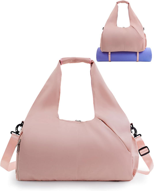 Translation missing: en.Gym Bag for Women with Shoe Compartment Yoga Mat Bag with Wet Pocket and Water Bottle Holder Weekender Bag with Strap