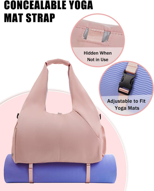 Translation missing: en.Gym Bag for Women with Shoe Compartment Yoga Mat Bag with Wet Pocket and Water Bottle Holder Weekender Bag with Strap