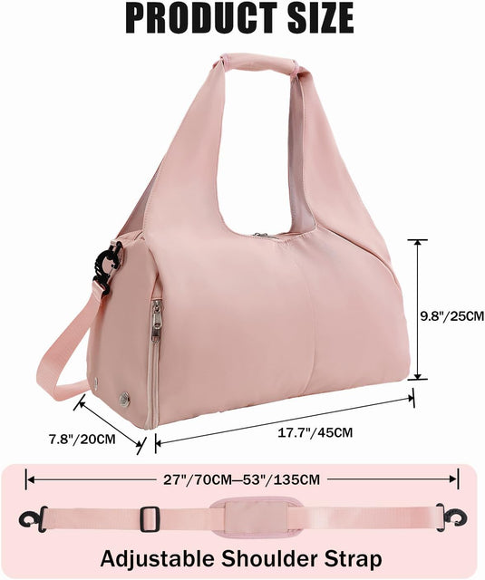 Translation missing: en.Gym Bag for Women with Shoe Compartment Yoga Mat Bag with Wet Pocket and Water Bottle Holder Weekender Bag with Strap
