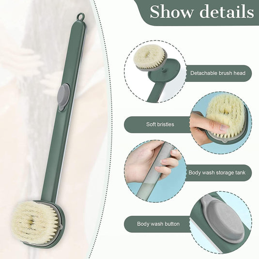 Translation missing: en.Long Handle Bath Massage Cleaning Brush with Soap Dispenser for Men Women Elderly Body Back Scrubber Storable Wash, Dispenser, (14 inch / 36 cm,Green）