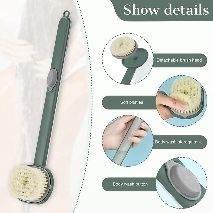Translation missing: en.Long Handle Bath Massage Cleaning Brush with Soap Dispenser for Men Women Elderly Body Back Scrubber Storable Wash, Dispenser, (14 inch / 36 cm,Green）