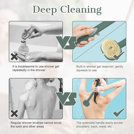Translation missing: en.Long Handle Bath Massage Cleaning Brush with Soap Dispenser for Men Women Elderly Body Back Scrubber Storable Wash, Dispenser, (14 inch / 36 cm,Green）