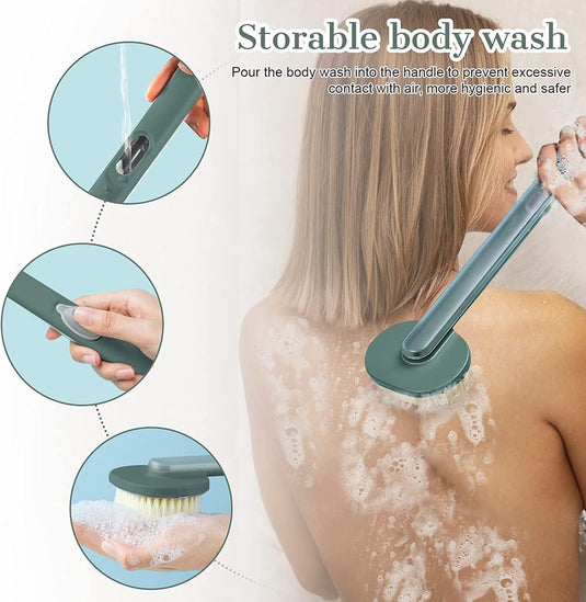 Translation missing: en.Long Handle Bath Massage Cleaning Brush with Soap Dispenser for Men Women Elderly Body Back Scrubber Storable Wash, Dispenser, (14 inch / 36 cm,Green）