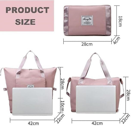 Translation missing: en.Foldable Travel Duffel Bag for Women, Large Capacity Folding Sports Gym Bag, Lightweight Waterproof Bag Holdall Tote Carry on Hand Luggage Overnight Weekender Bag Hospital Bag for Men Women (Pink)