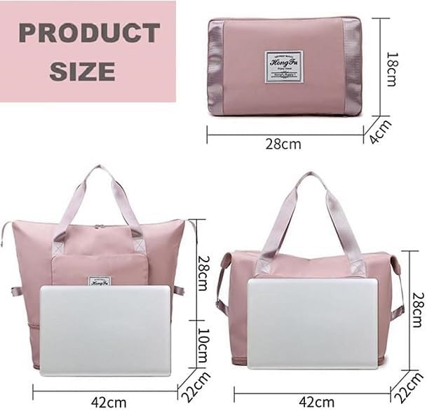 Translation missing: en.Foldable Travel Duffel Bag for Women, Large Capacity Folding Sports Gym Bag, Lightweight Waterproof Bag Holdall Tote Carry on Hand Luggage Overnight Weekender Bag Hospital Bag for Men Women (Pink)