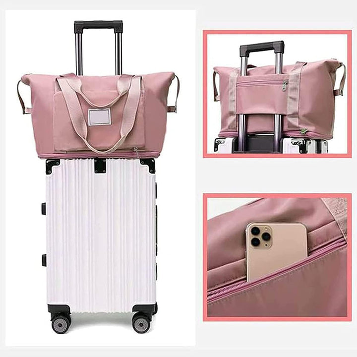 Translation missing: en.Foldable Travel Duffel Bag for Women, Large Capacity Folding Sports Gym Bag, Lightweight Waterproof Bag Holdall Tote Carry on Hand Luggage Overnight Weekender Bag Hospital Bag for Men Women (Pink)