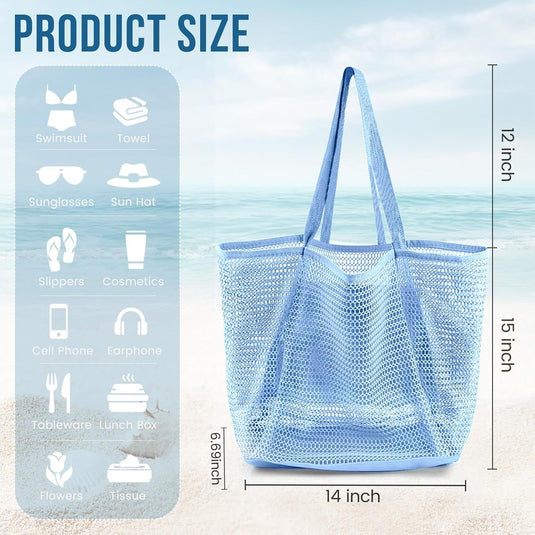 Translation missing: en.Beach Bags or Women, Summer Travel Mesh Tote Bag with Large Inner Pocket, Sandproo Woven Shoulder Handbag Swim Pool Bag, Suit or amily Vacation Essentials