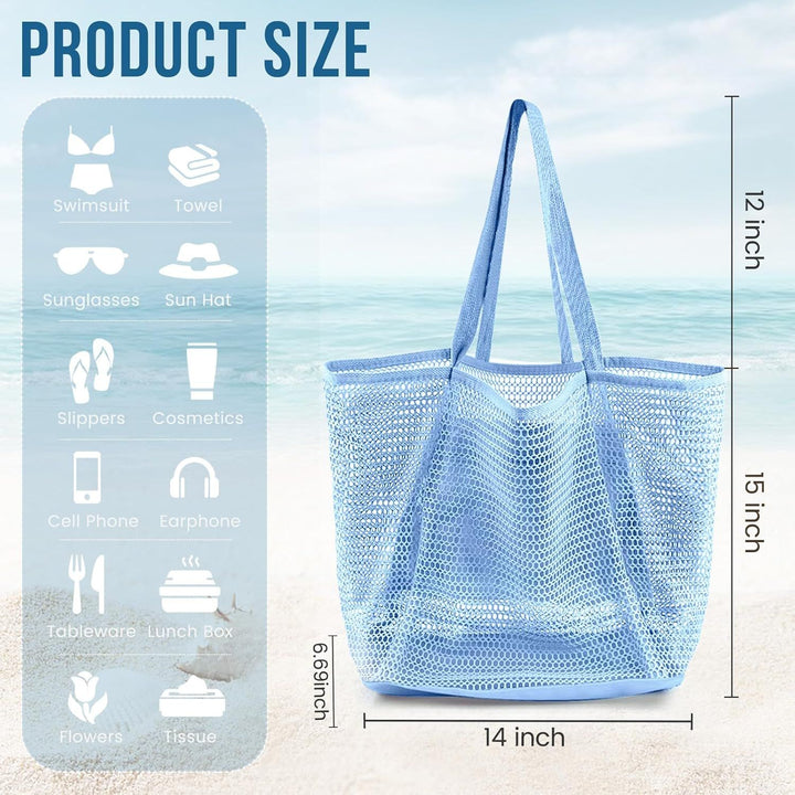 Translation missing: en.Beach Bags or Women, Summer Travel Mesh Tote Bag with Large Inner Pocket, Sandproo Woven Shoulder Handbag Swim Pool Bag, Suit or amily Vacation Essentials